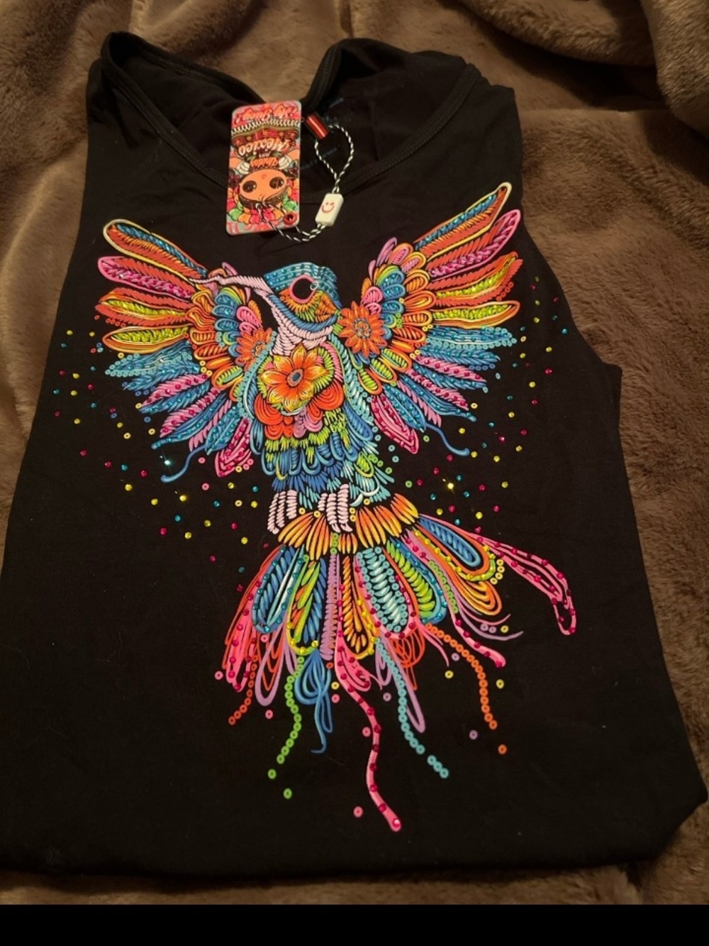 Colorful Parrot Graphic Bird T-Shirt - Black